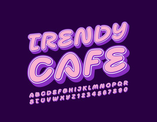 Vector colorful logo Trendy Cafe. Bright handwritten 3D Font. Modern Alphabet Letters and Numbers.