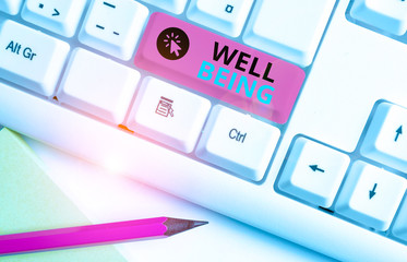 Conceptual hand writing showing Well Being. Concept meaning A good or satisfactory condition of...
