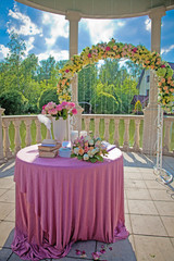 the design of the venue for the wedding ceremony in the open air for the newlyweds