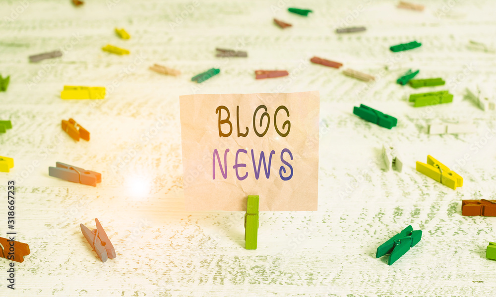 Aufkleber writing note showing blog news. business concept for regularly updated website typically one run by 
