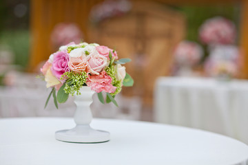 wedding exit ceremony with beautiful delicate flowers and romantic decorations