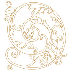 Golden vintage baroque ornament. Retro pattern antique style acanthus. Decorative design element filigree calligraphy vector.	