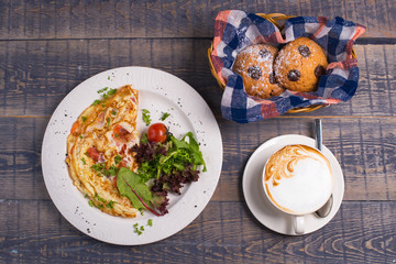 Breakfast lunch dinner egg fried eggs with coffee tea bread toast porridge cheese cookies oatmeal cookies jam