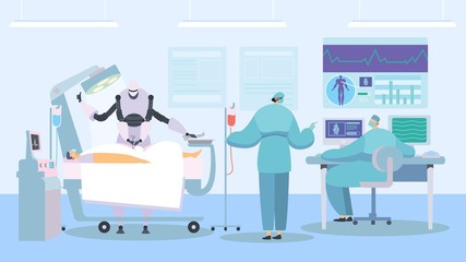 Robot performing surgery, future of healthcare industry, vector illustration