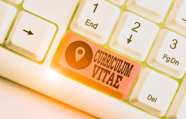 Word writing text Curriculum Vitae. Business photo showcasing a brief account of a demonstrating s...