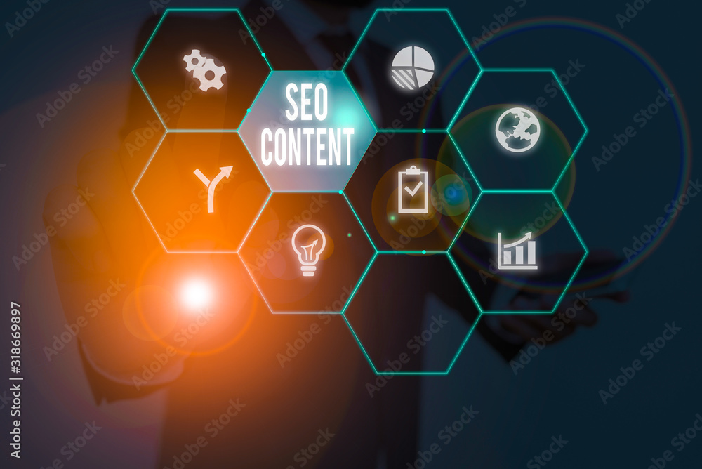 Poster conceptual hand writing showing seo content. concept meaning creating content that helps web pages t