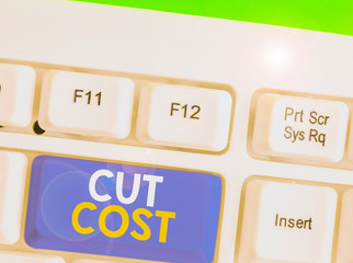 Writing note showing Cut Cost. Business concept for Measures implemented to reduced expenses and...