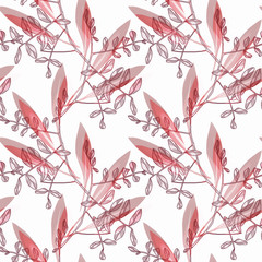 Leaves Seamless Pattern. Watercolor Background. Design Template