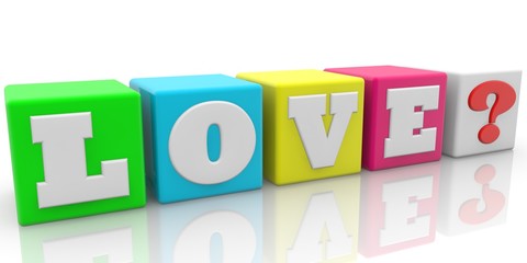 Colored toy blocks with a love concept and a question mark at the end