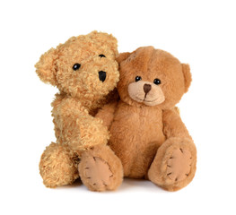 Teddy bear couple Cuddling Isolated