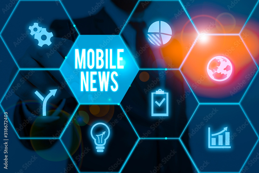 Aufkleber writing note showing mobile news. business concept for the delivery and creation of news using mobil