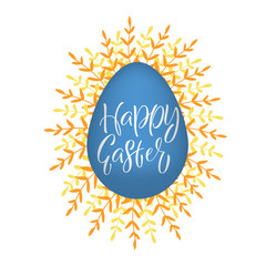 Happy Easter - banner with calligraphic sign and realistic egg.