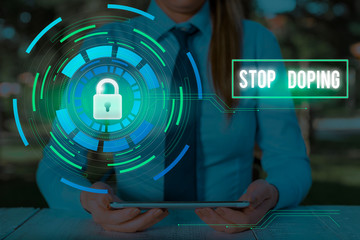 Word writing text Stop Doping. Business photo showcasing do not use use banned athletic perforanalysisce enhancing drugs