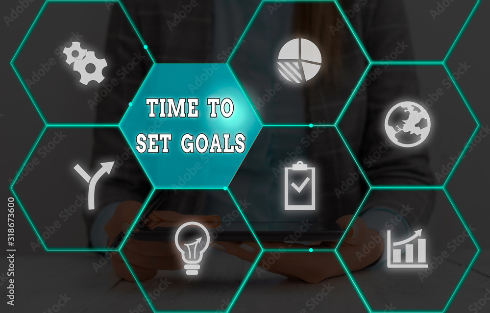 Poster writing note showing time to set goals. business concept for desired objective wanted to accomplish 