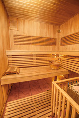 Fototapeta na wymiar Interior of a wooden sauna.