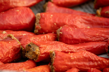 Red chilli pickling with mustard seeds and anise