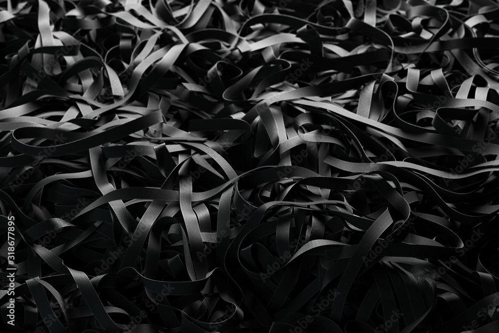 Poster black realistic ribbons as background. 3d rendering. copy space. empty space.