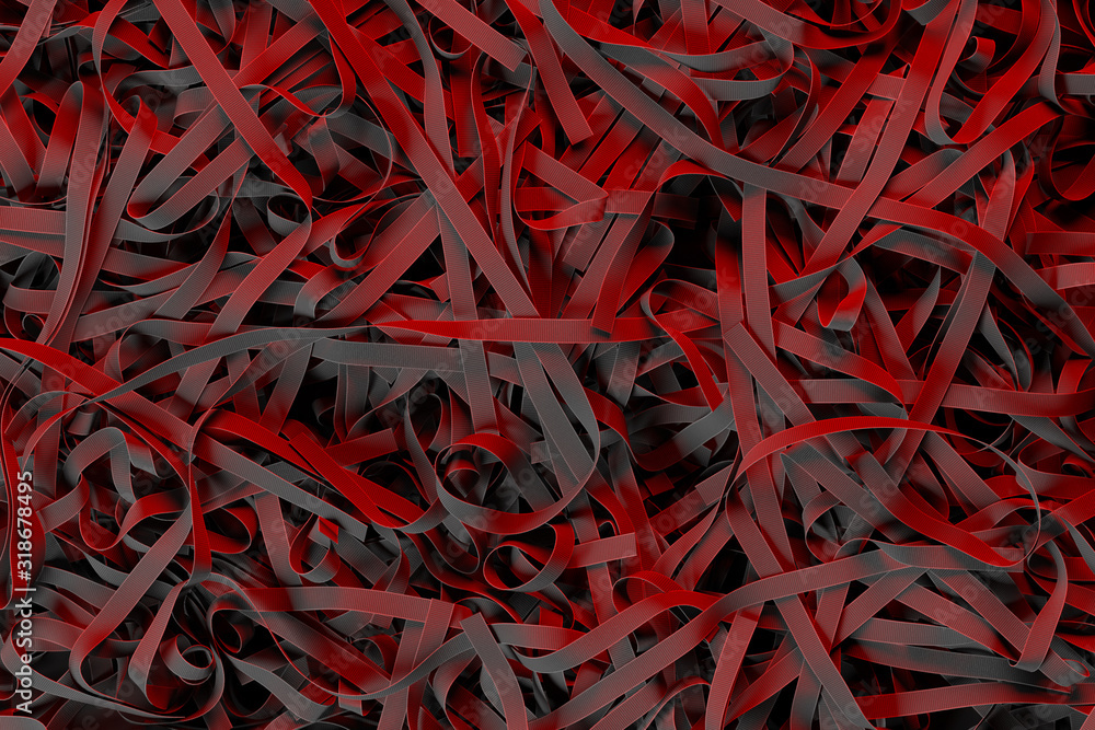 Poster red realistic ribbons as background. 3d rendering. copy space. empty space.