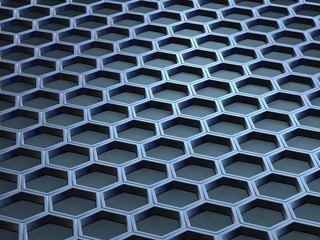Hexagonal cells on a gray background. Abstract background with geometric structure. Texture with honeycombs. 3d rendering
