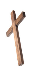 Wooden cemetery cross on white background