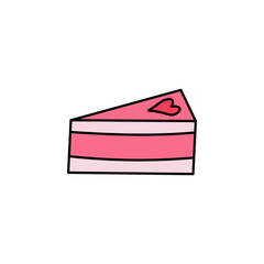 Hand drawn slice, piece of cake flat vector icon isolated on a white background.Valentine's day concept icon.