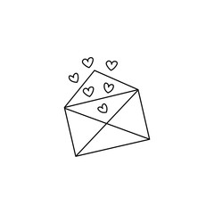 Hearts flying from open envelope flat vector icon isolated on a white background.Hand drawn,doodle envelope.Valentine's day concept.