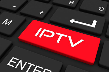 3D render. Black keyboard with iptv key , Business and technology concept background