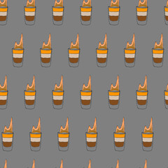 B52 Cocktail seamless pattern. Hand drawing sketch outlines on grey background can be printed on textile, wallpaper, wrapping paper, greeting cards, used in logo, banner, landing page. Vector
