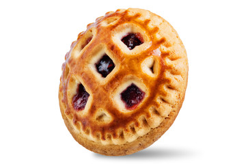 Cookies with strawberry filling on a white isolated background