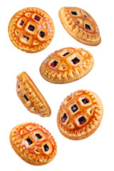 Cookies with strawberry filling on a white isolated background