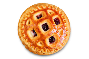Cookies with strawberry filling on a white isolated background