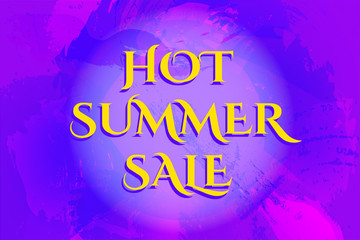 Abstract purple blue background with Hot summer sale text in a circle. Poster template, sales. Editable vector 10 EPS	