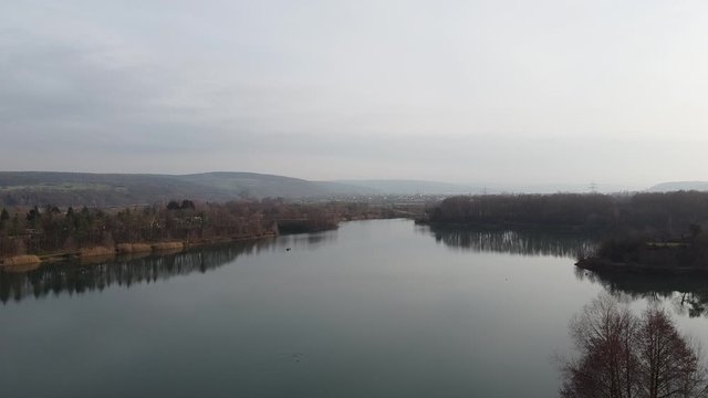 Drone flight over lake in Germany