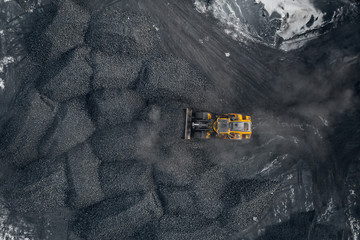Open pit mine, extractive industry for coal, top view aerial drone