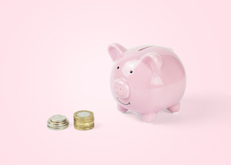 Piggy Bank with Piles of coins