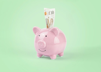 Piggy Bank with Note Bill in slot