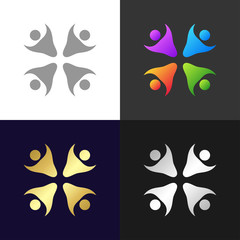 Set of people group and social connection icons and logo, vector illustration