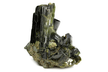epidote cluster from Shigar Valley, Pakistan isolated on white background