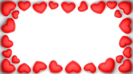 Be my valentine, Valentines day card with red hearts, frame, 3D-rendering