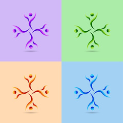 Set of people group and social connection icons and logo, vector illustration