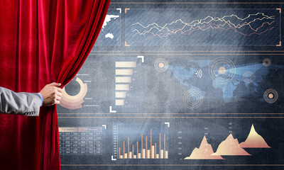 Business success strategy concept presented by infographs on concrete wall