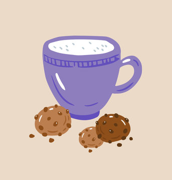 Vector illustration of milk and chocolate cookies. Illustration for poster or cards.