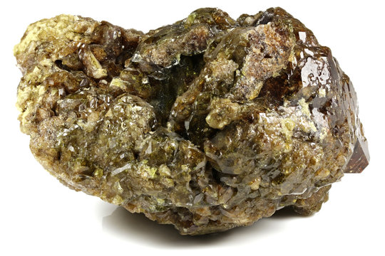 vesuvianite from Fushan Mine, China isolated on white background