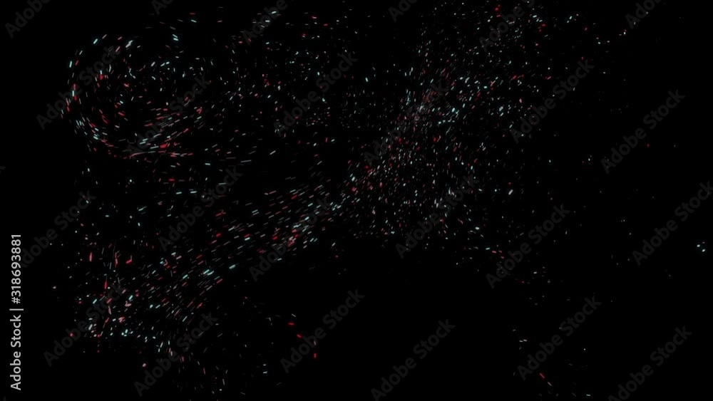 Poster abstract space dust flying chaotically on black background, seamless loop. animation. beautiful clou