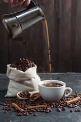 Breakfast with aromatic black coffee