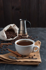 Breakfast with aromatic black coffee