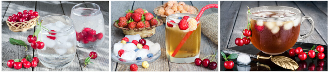 Soft drinks with ice and different berries
