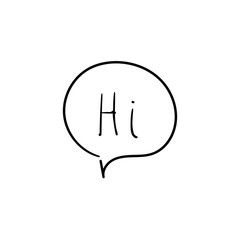 Speech bubble with dialog word hi. Dialog text on white background