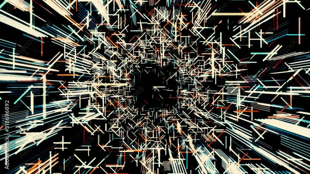 Poster abstract background with flying neon glowing stripes, seamless loop. animation. moving through 3d sp