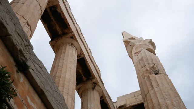 The columns of Propylaea, the monumental gateway to the Acropolis of Athens. Greece